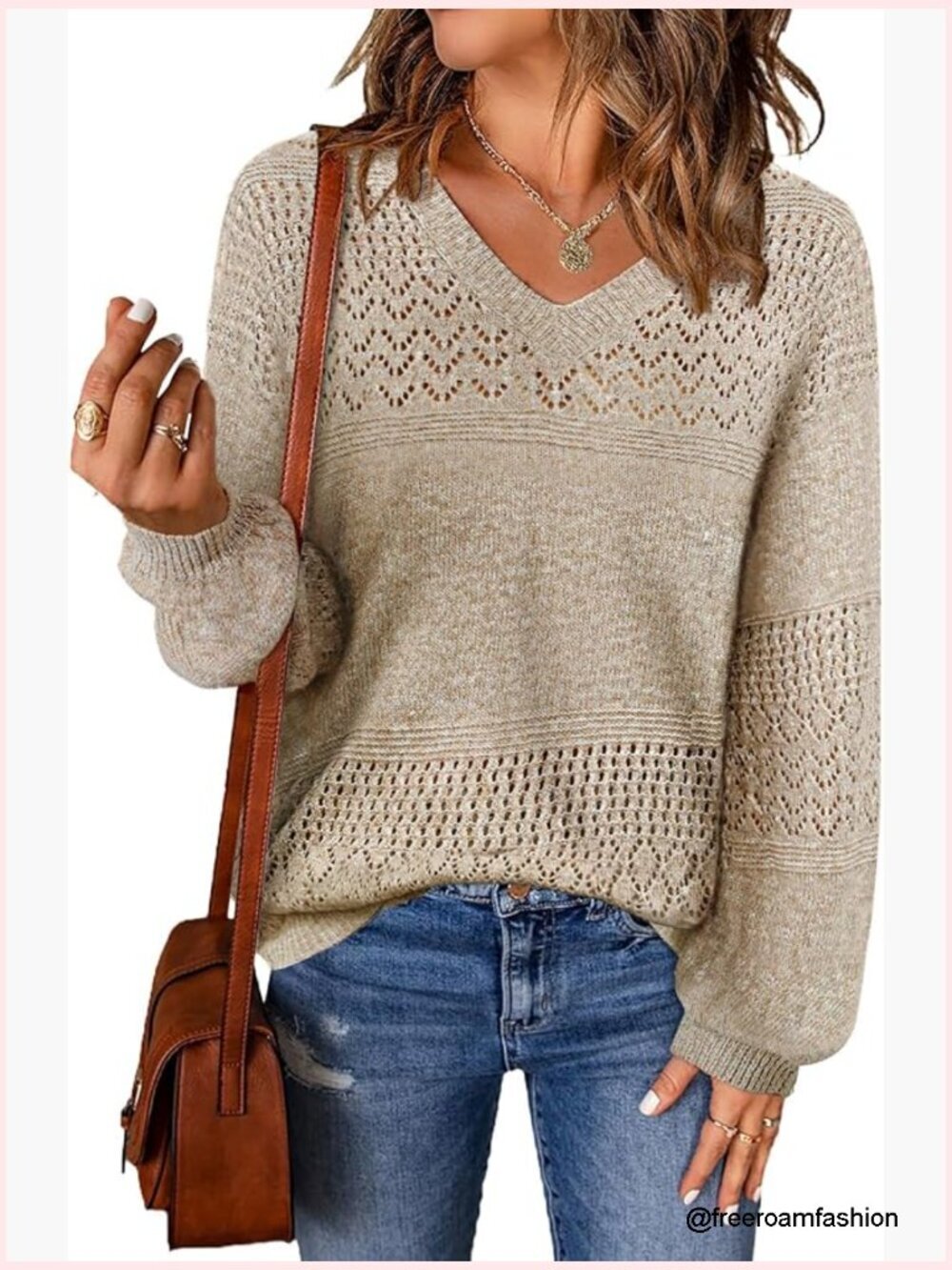 Chunky Cable Knit V-Neck Pullover Sweater, Oversized Cozy Tops